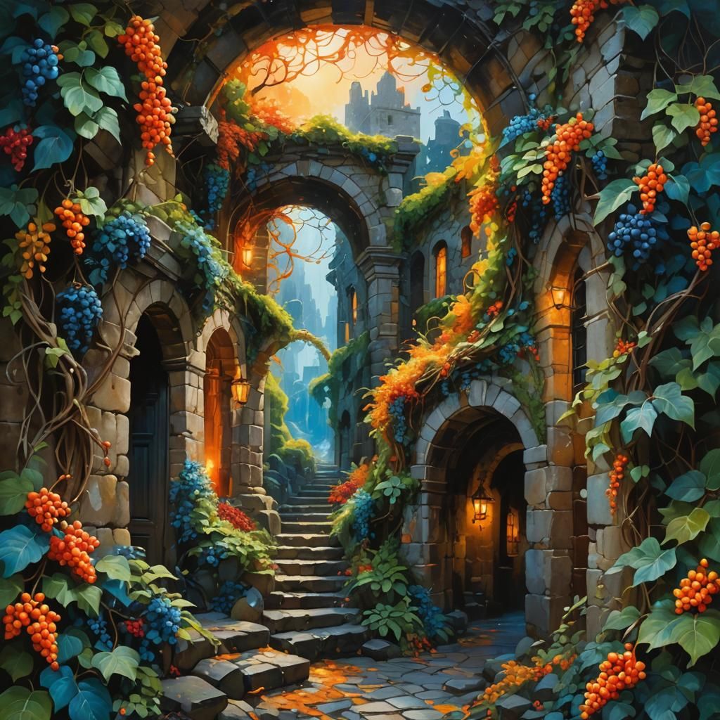 Swirling Abstract Oil Painting with Luminous Foliage