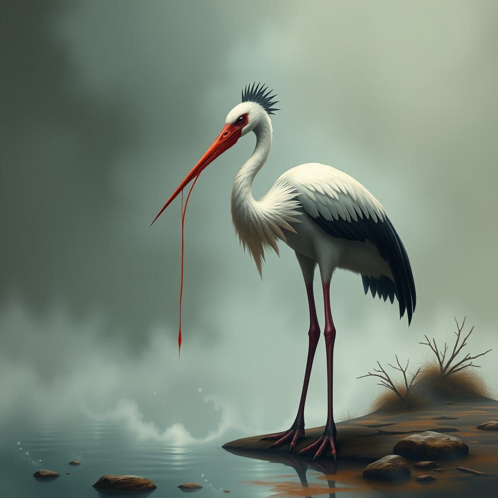 Majestic Crane Yo-kai in Distress, Struggling to Fly