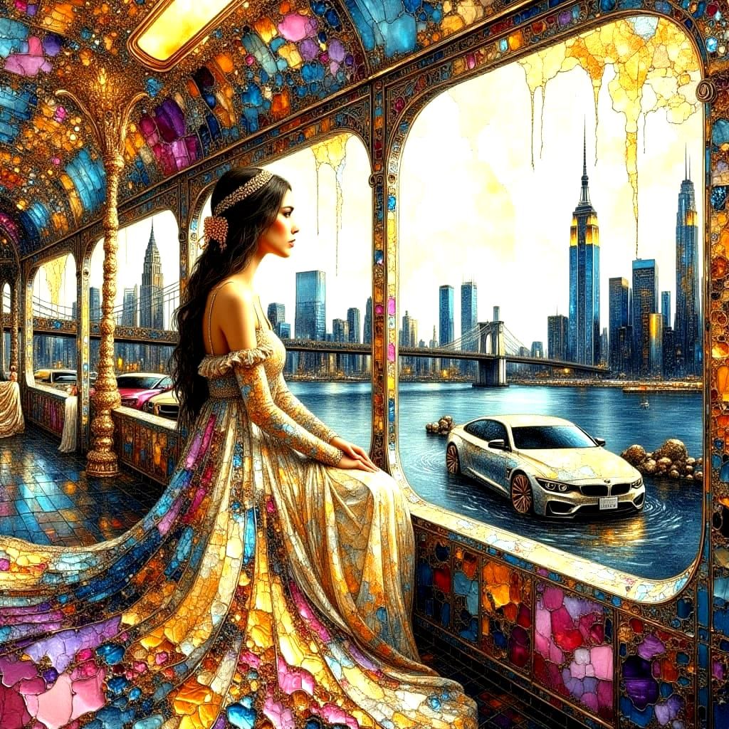 Boho Woman in Opulent Impasto New York State of Mind