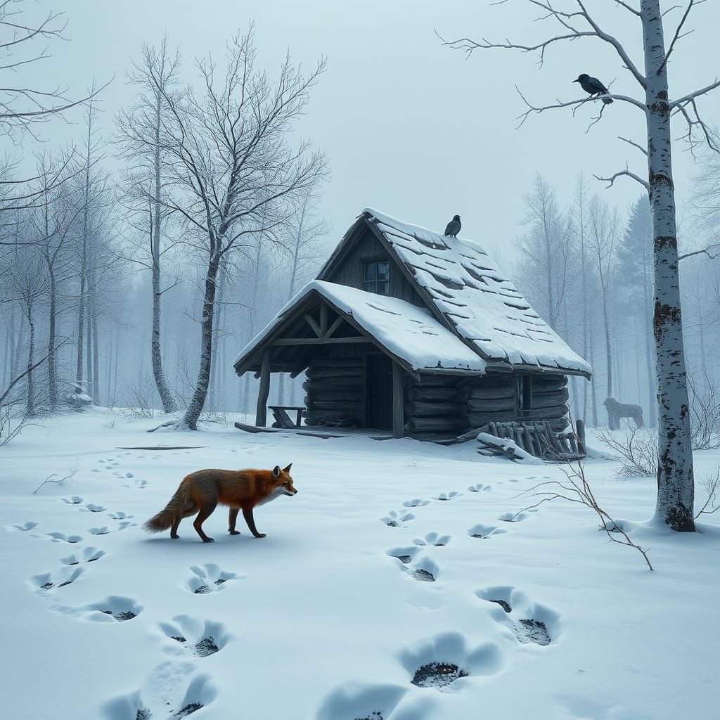 Futuristic Winter Cabin Amidst Snowy Blizzard in a Fantastic...