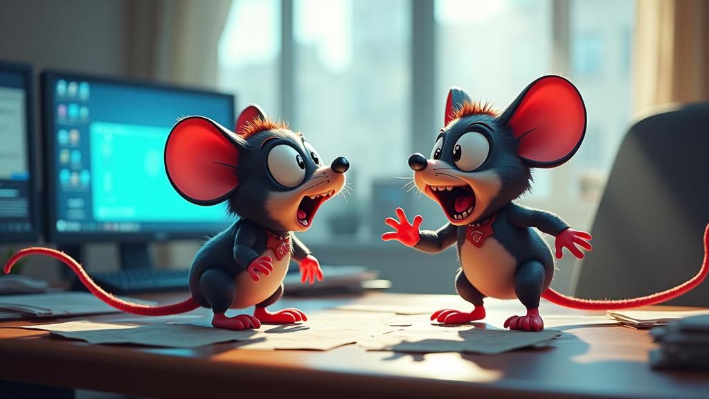 Cartoon Mice Drama: A Sci-Fi Office Showdown