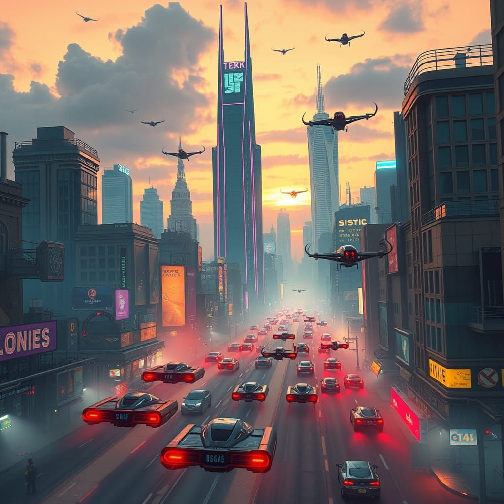 Sleek Futuristic Cityscape in Neon-lit Glory