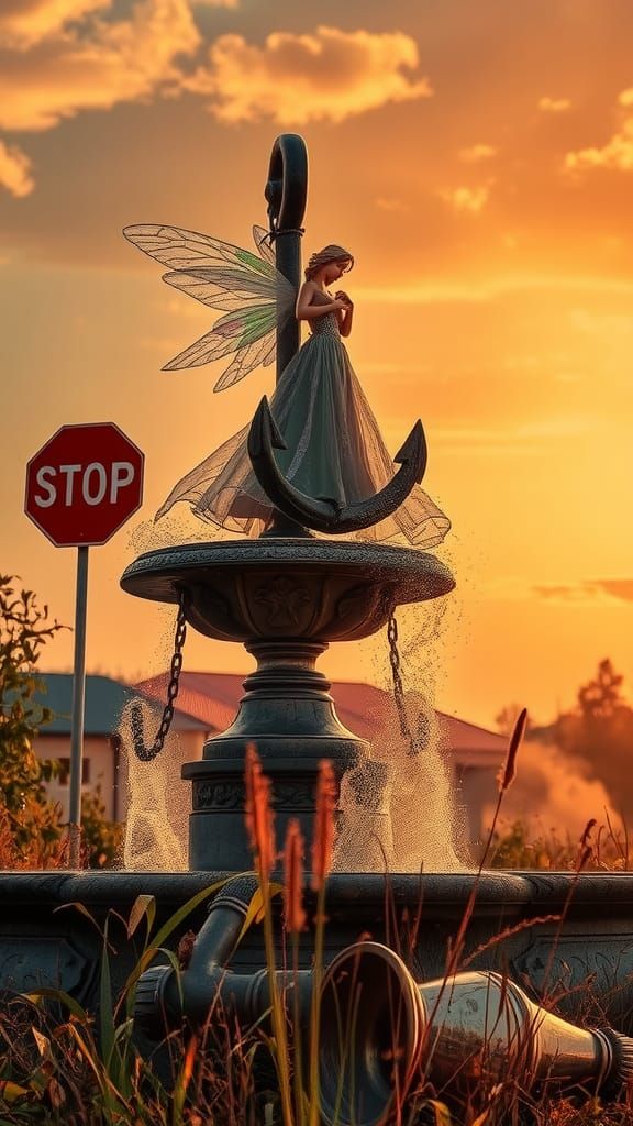 Fairy Chained to Anchor in Hyperrealistic HDR Scene