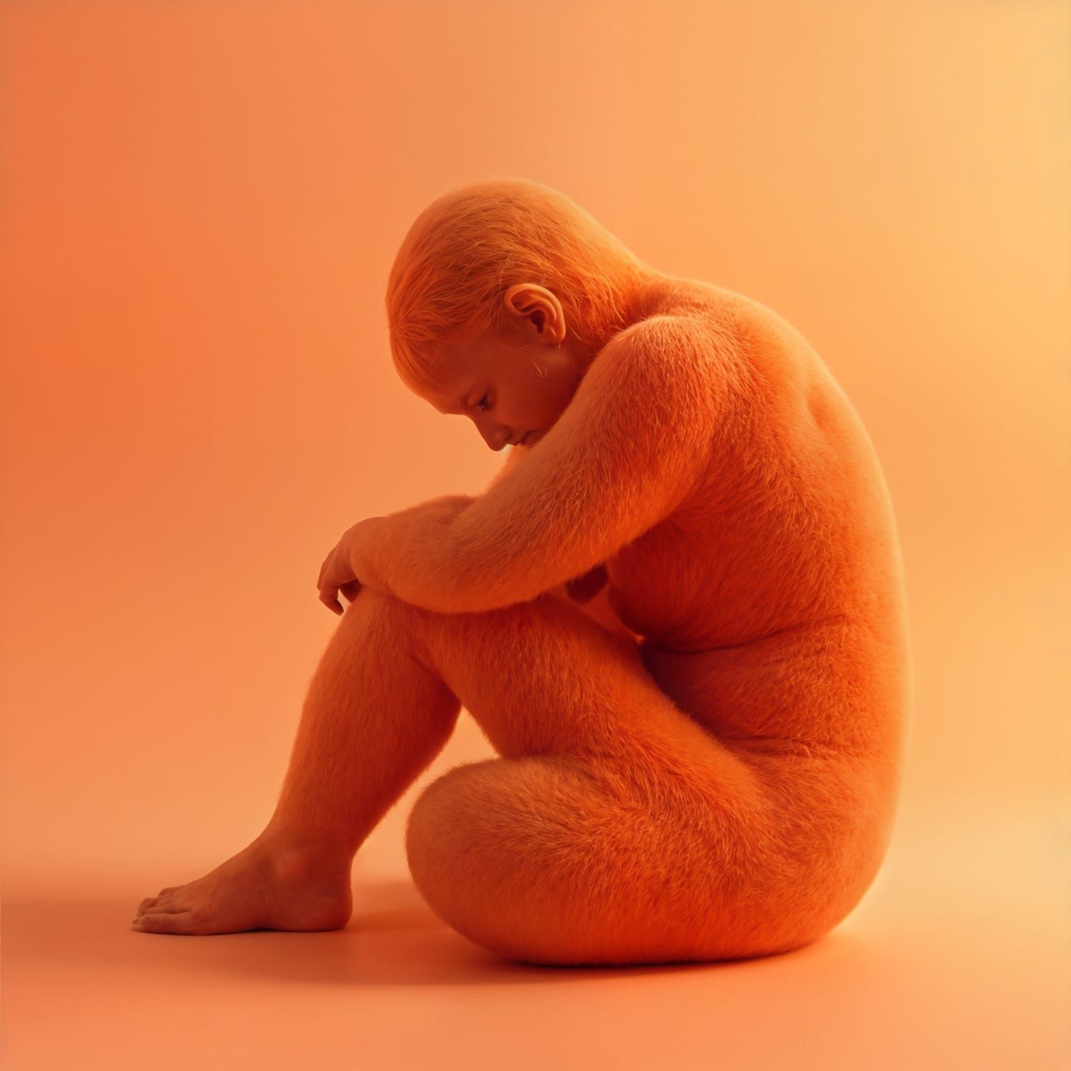 Abstract Fuzzy Wool Figure in Contemplative Pose