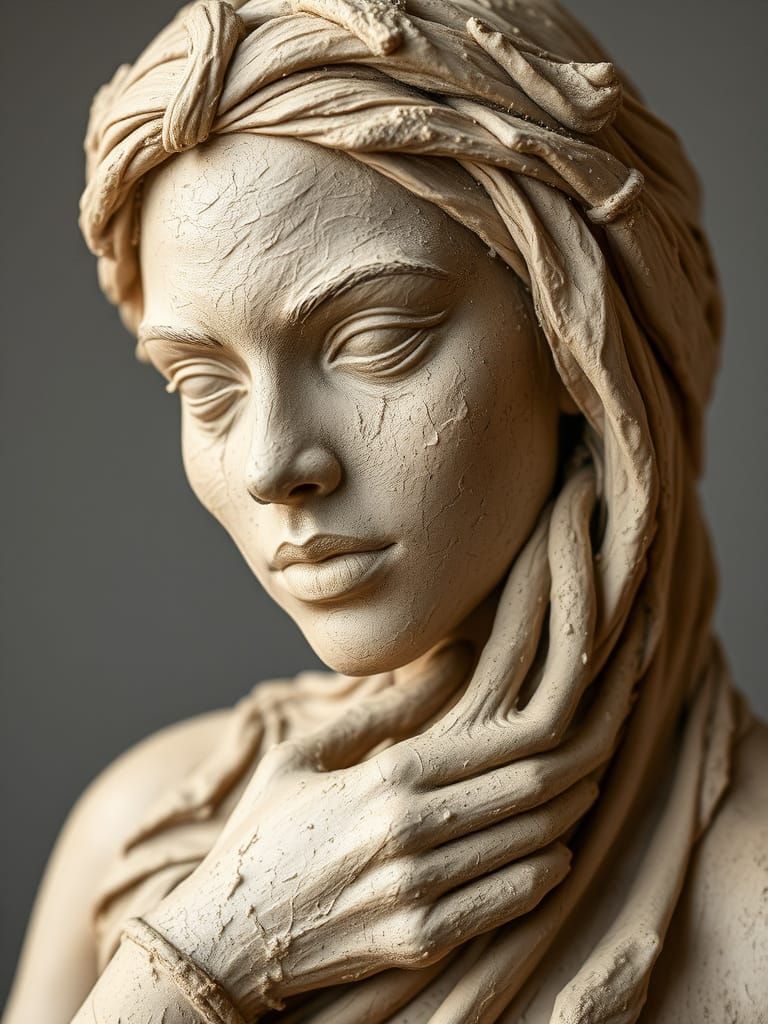 Detailed Clay Sculpture of a Woman