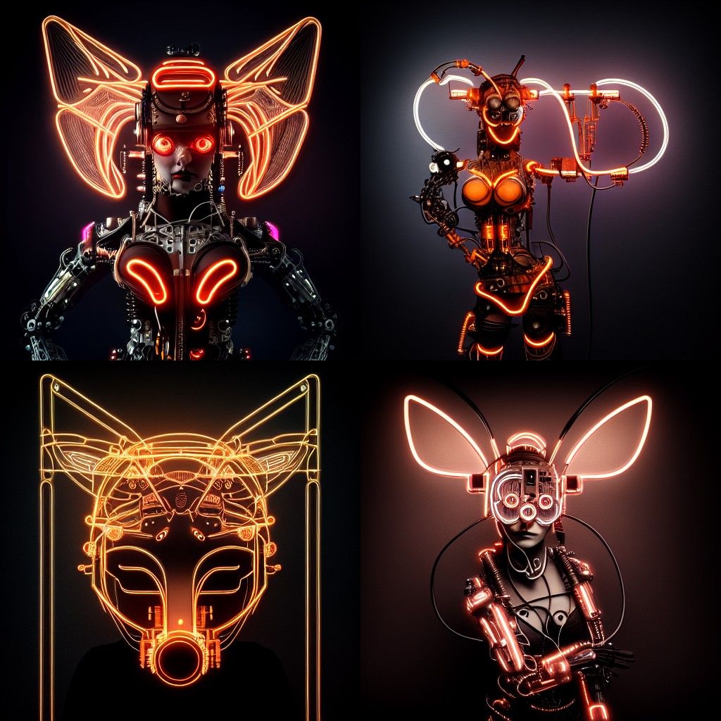 Cyborg Fox Woman in Cyberpunk Steampunk Style