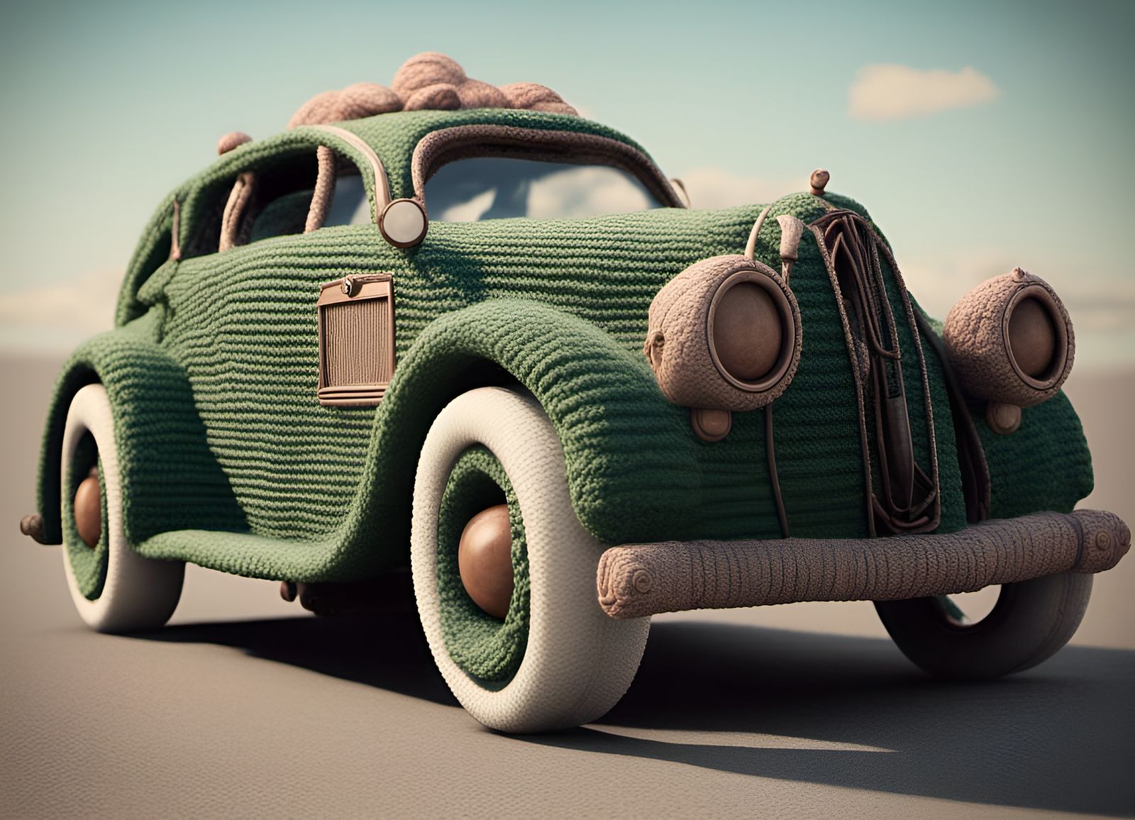 Knitted Car: Fantasy Art Concept in CGI