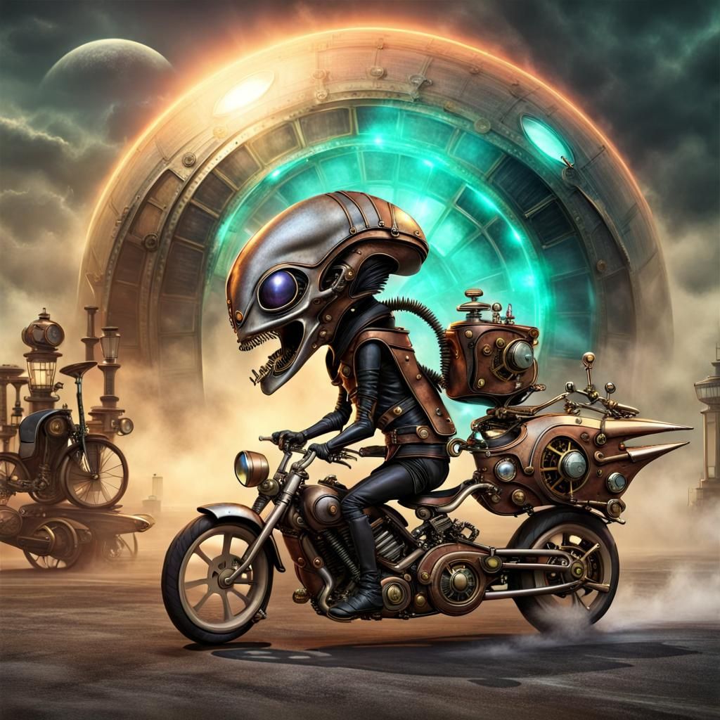 Alien Rides Steampunk Motorcycle