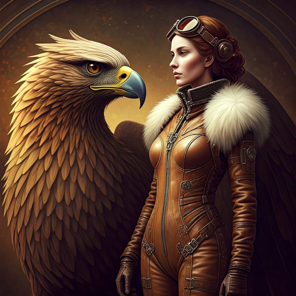 Woman and Griffin in Hyperrealistic Digital Art