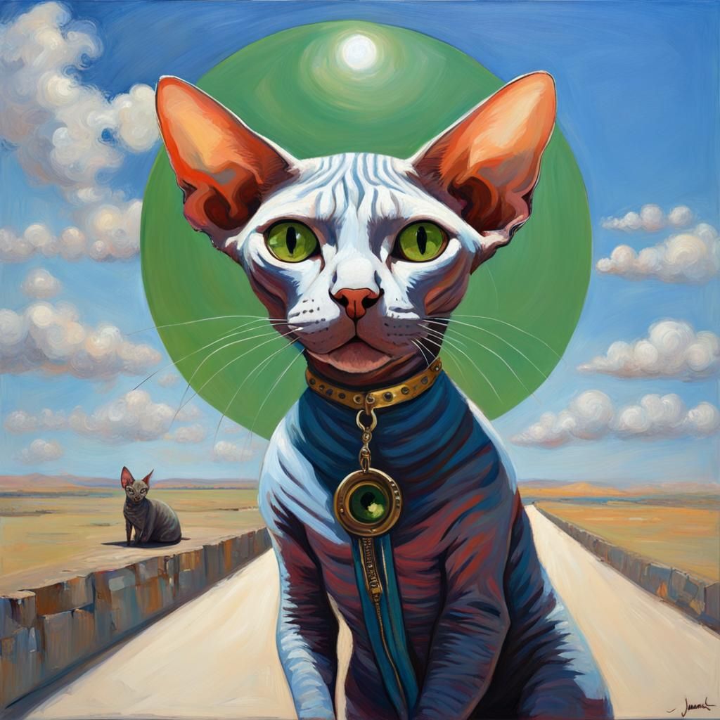 Punk Sphynx Cat on Catwalk in Oil Painting Style