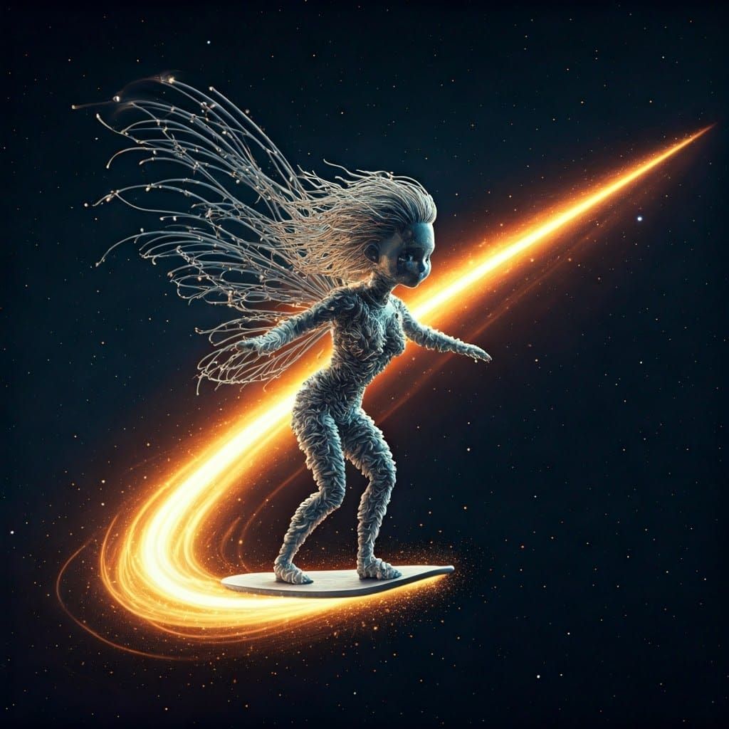 Worm's eye view of a kawaii Galactic fairy surfer made from ...