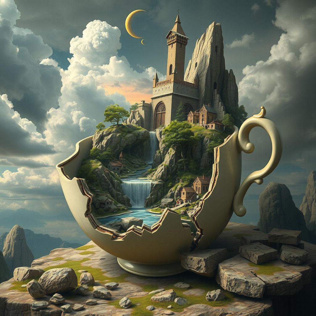 Fantasy Kingdom Inside Broken Teacup