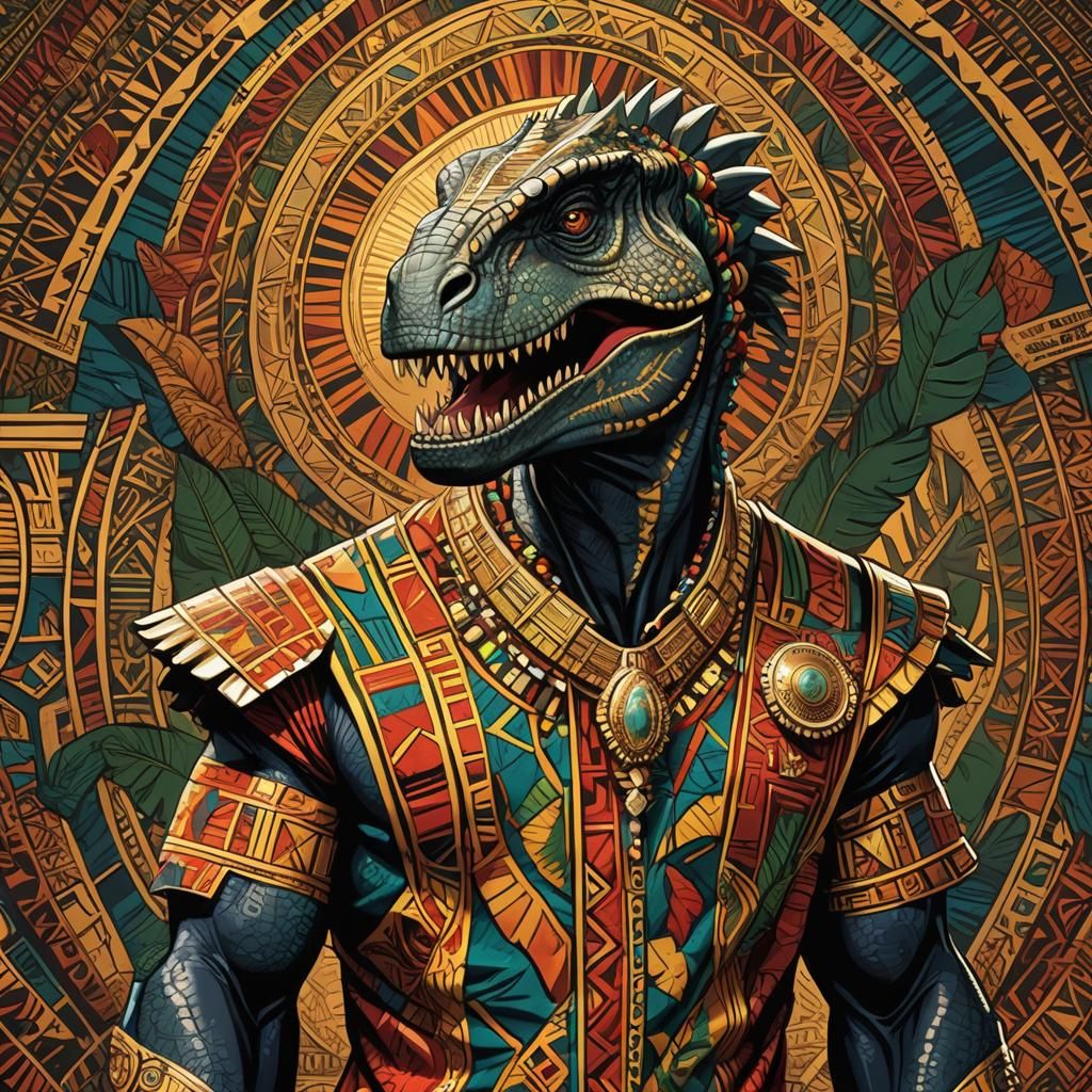 Dinosaur in African Attire: Vibrant Comic Book Art