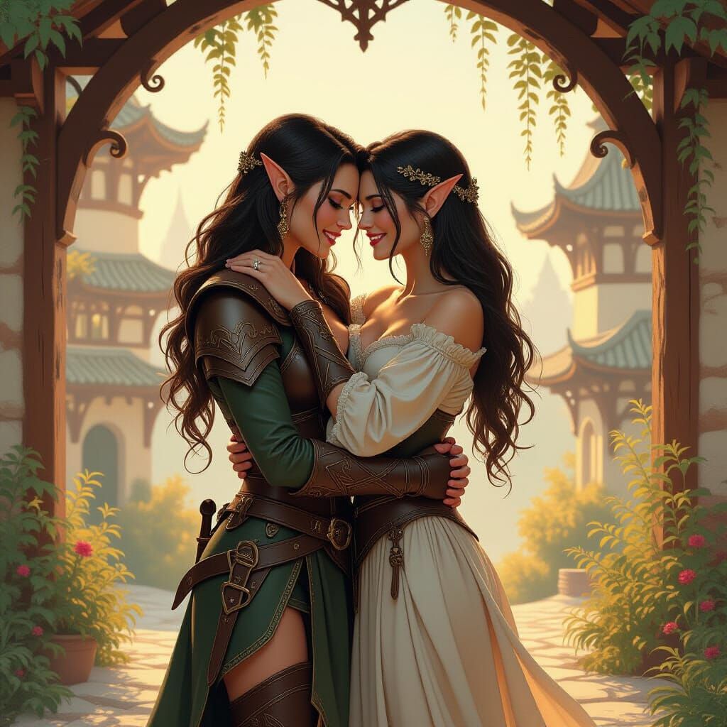 Elf Lovers' Joyful Reunion in Elven Village
