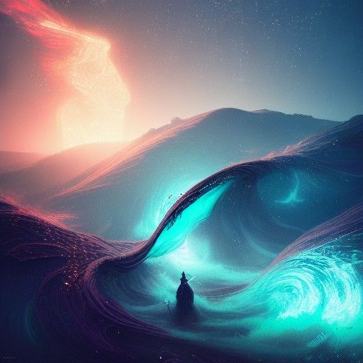 Cosmic Ocean Waves Under Starlit Sky