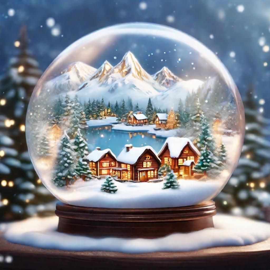 Festive Snow Globe Village in Macro Photography