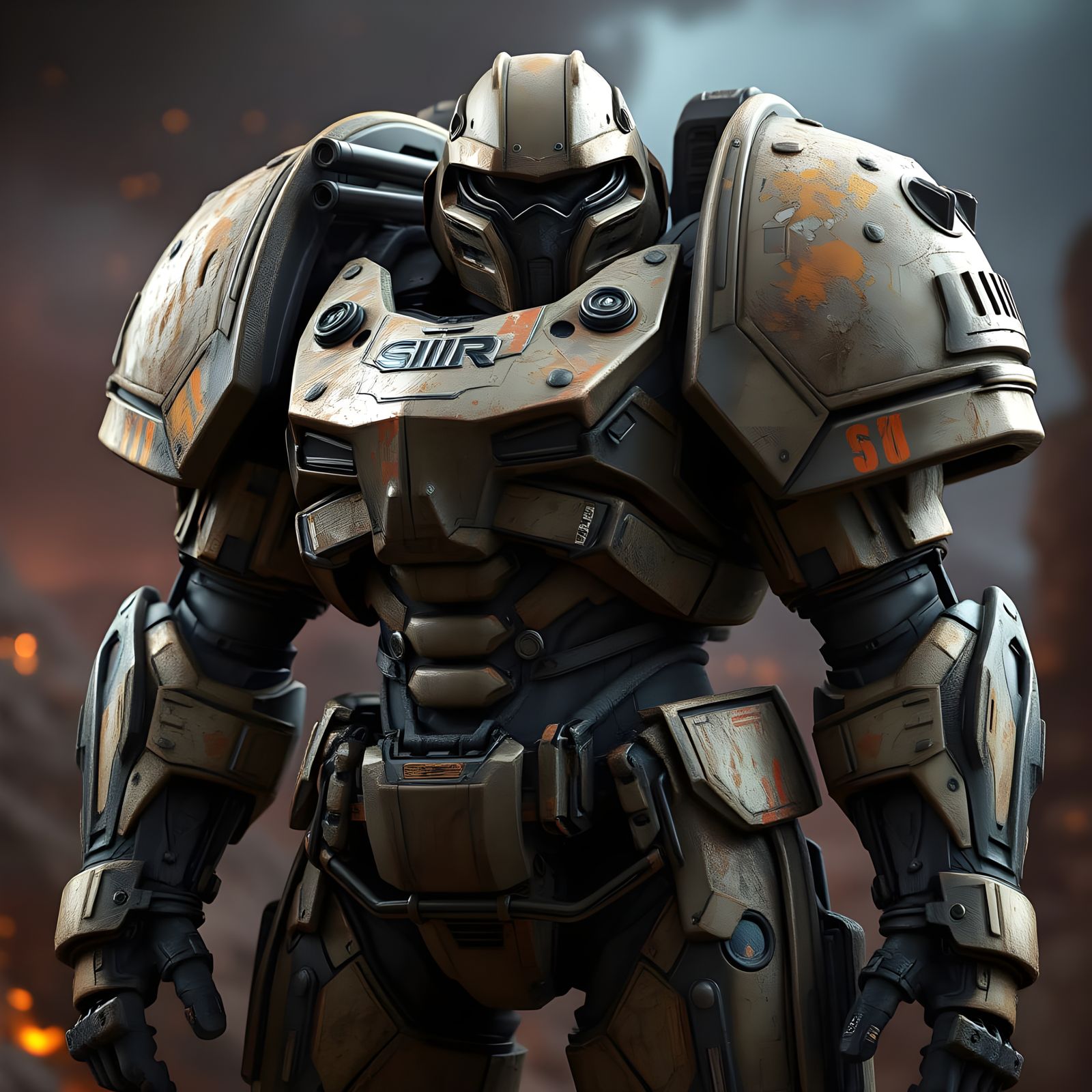 Battle-Worn Power Armor in Epic Starcraft Cinematic Style