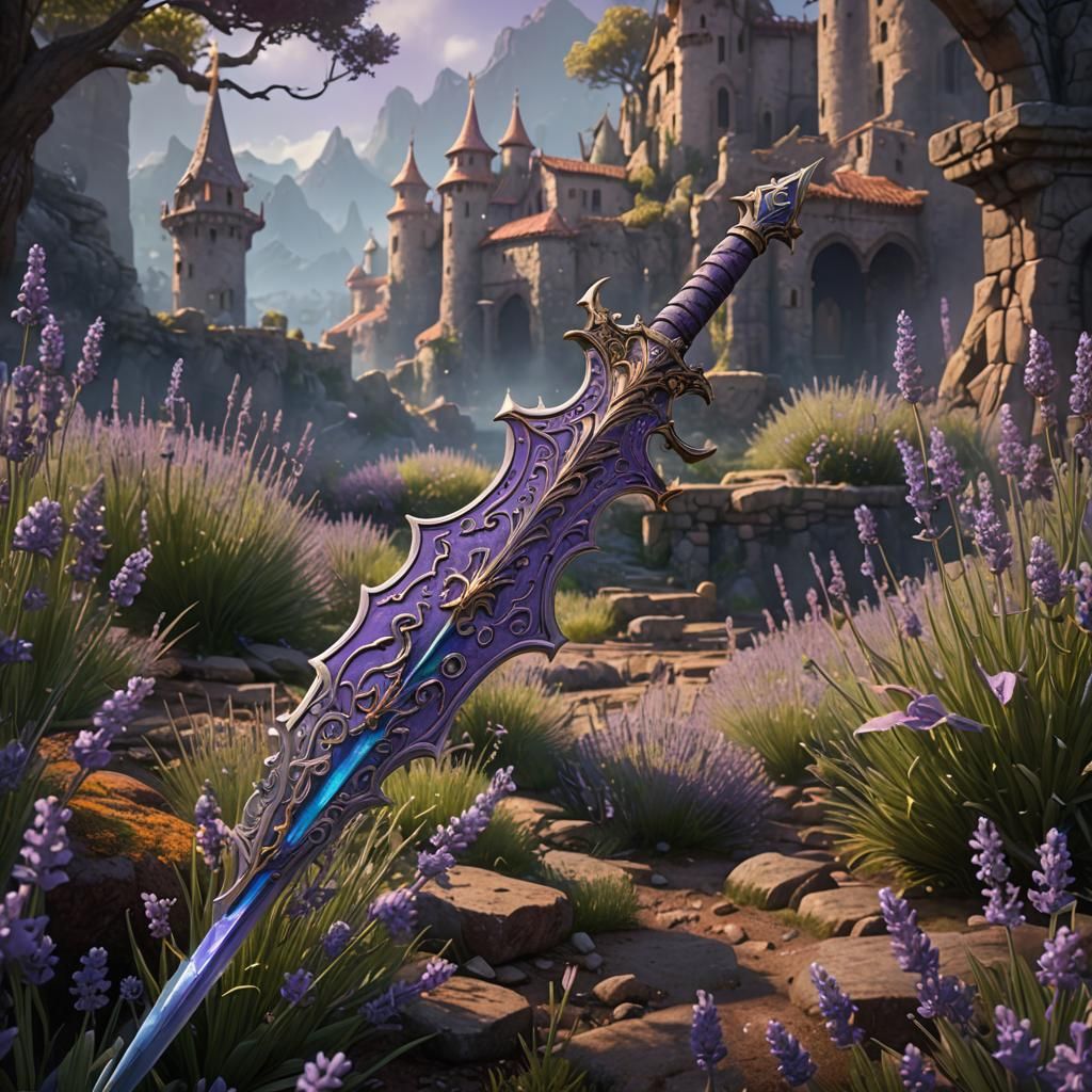 Fantastical Lavender Sword: Detailed Matte Painting