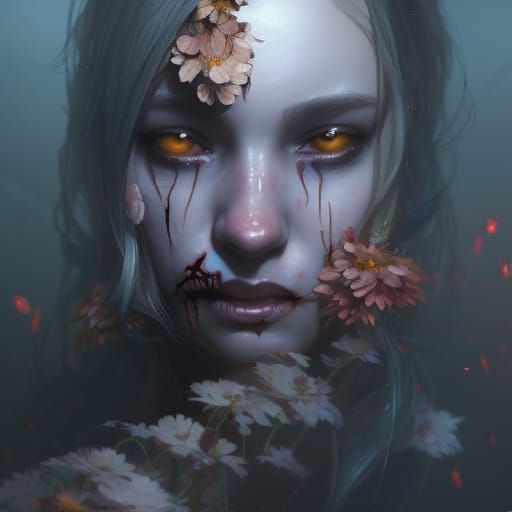 Zombie Girl with Flowers: Hyperdetailed Concept Art