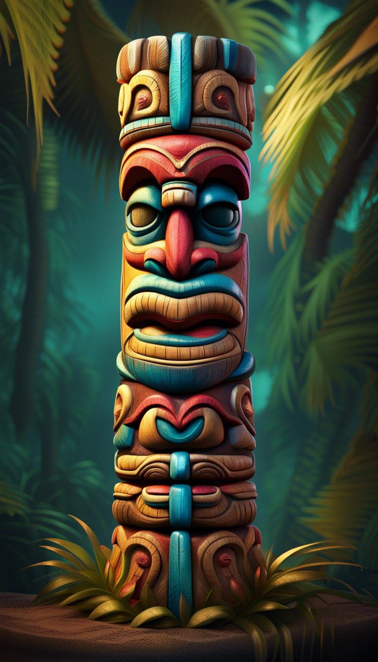 Detailed Tiki Totem Pole in Photorealistic 3D