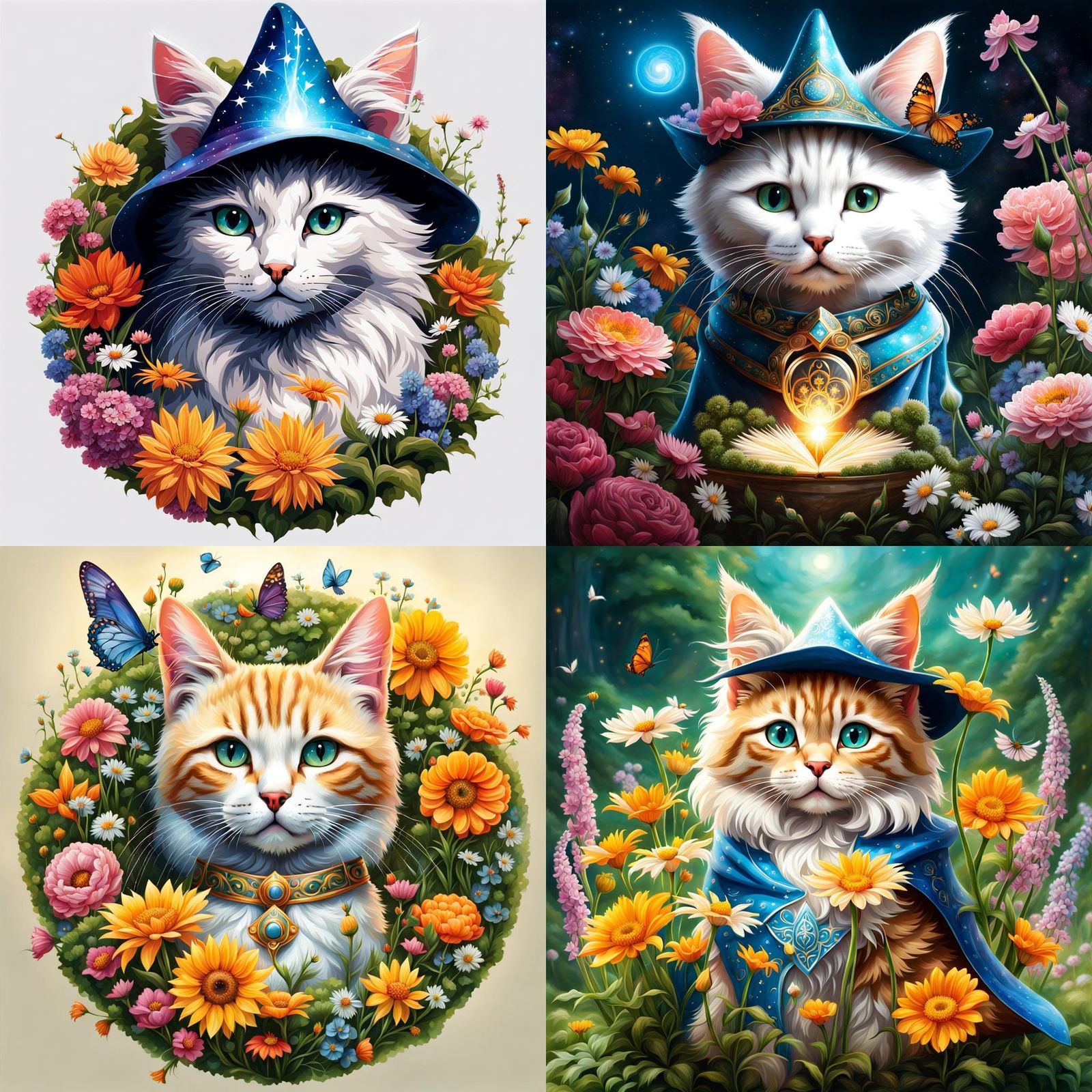 Magical Wizard Kitten in Flower Garden