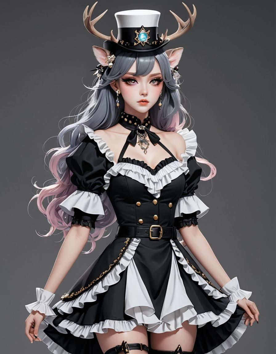 Deer in Pastel Goth Ringmaster Suit: 3D Anime Art