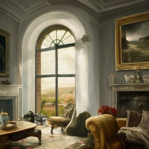Cozy Living Room Landscape Painting in Photorealistic Style