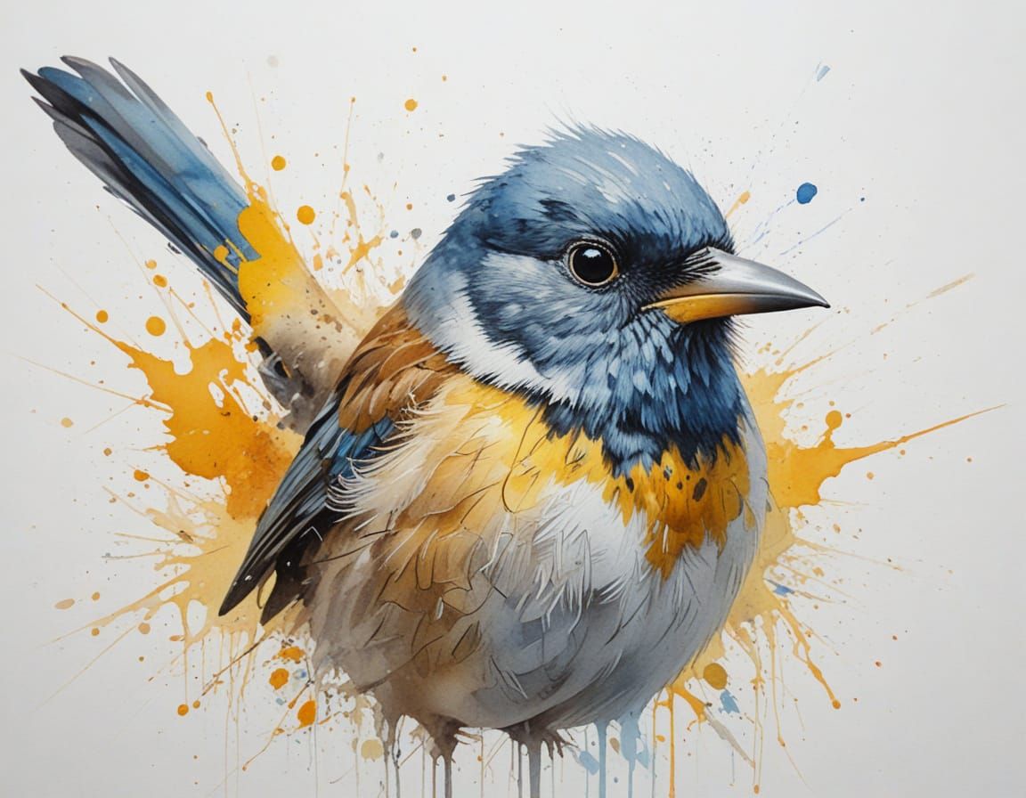 Watercolour Songbird Portrait with Expressive Brushstrokes