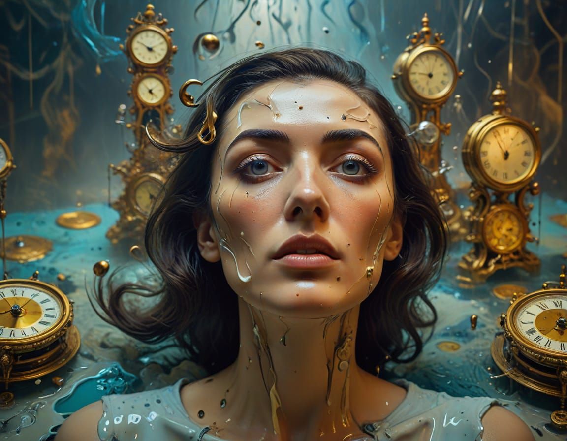 Dreamlike Surrealist Scene with Melting Clocks and Ethereal ...
