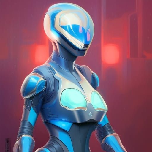 Blue Nanobot Suit Portrait in Hyperdetailed Style