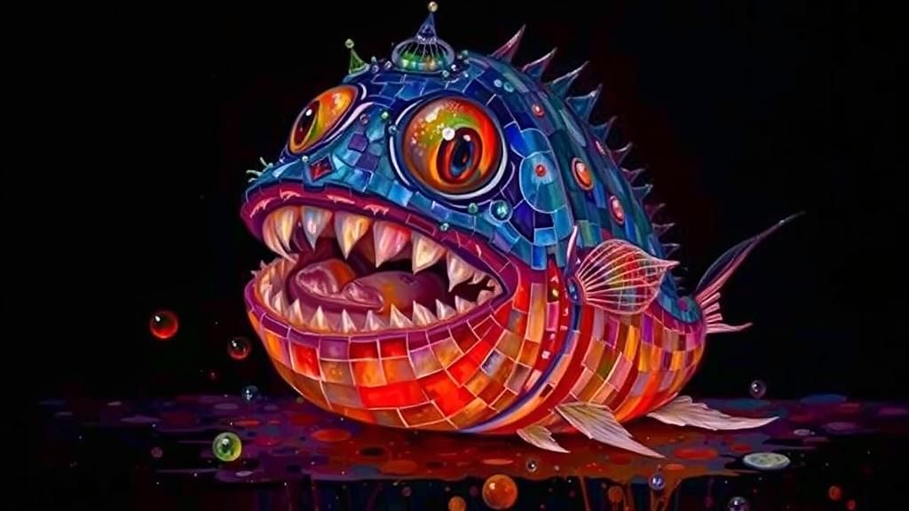 Angler Fish Mosaic in Pop Surrealism Style