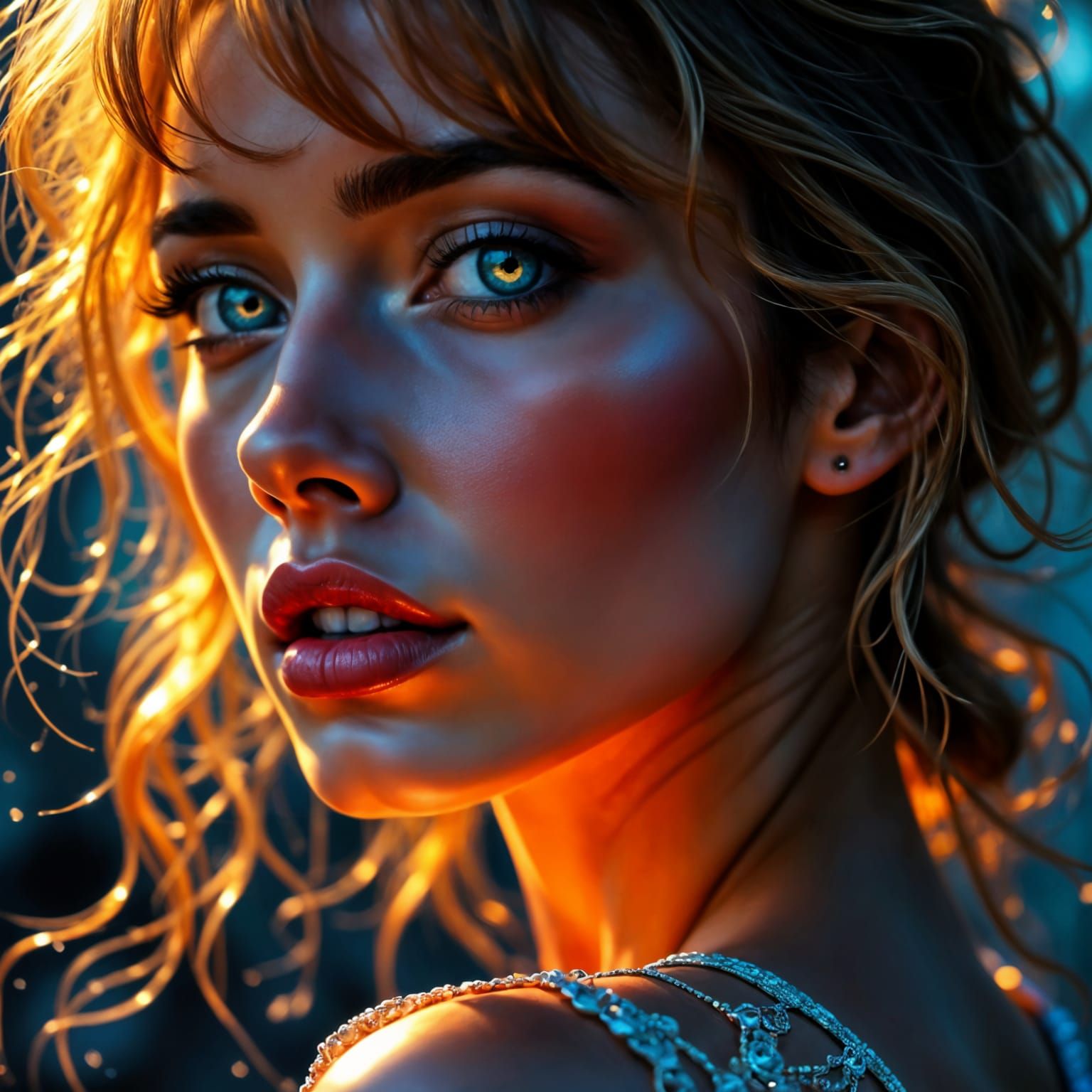 A Captivating Portrait of a Young Woman with a Ponytail, Exu...