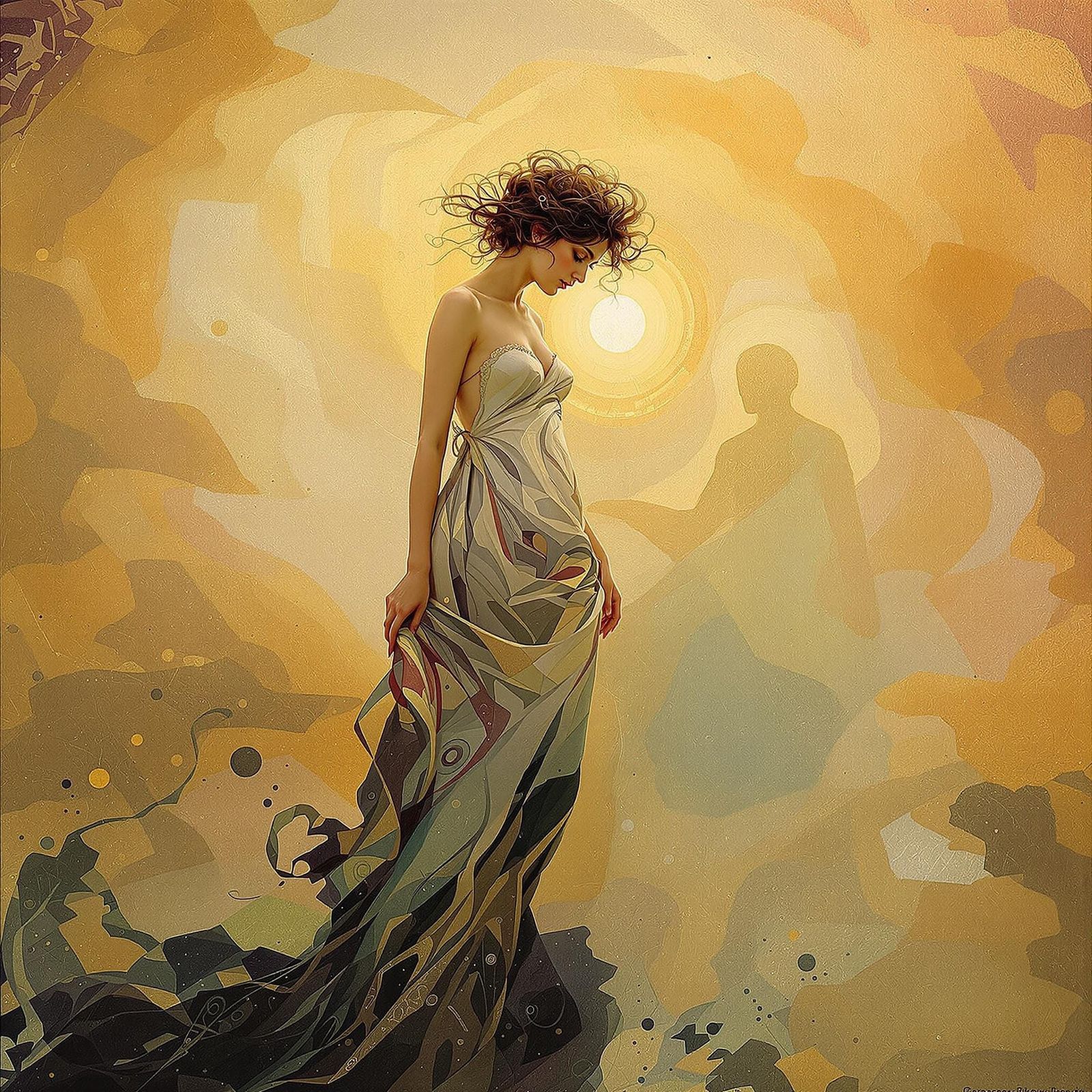 Pythia's Vision of Apollo: Art Nouveau Acrylic Painting