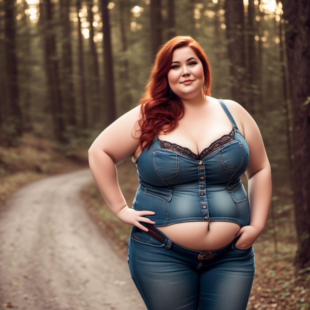 Curvy Woman in Ripped Jeans, Hyperrealistic Portrait