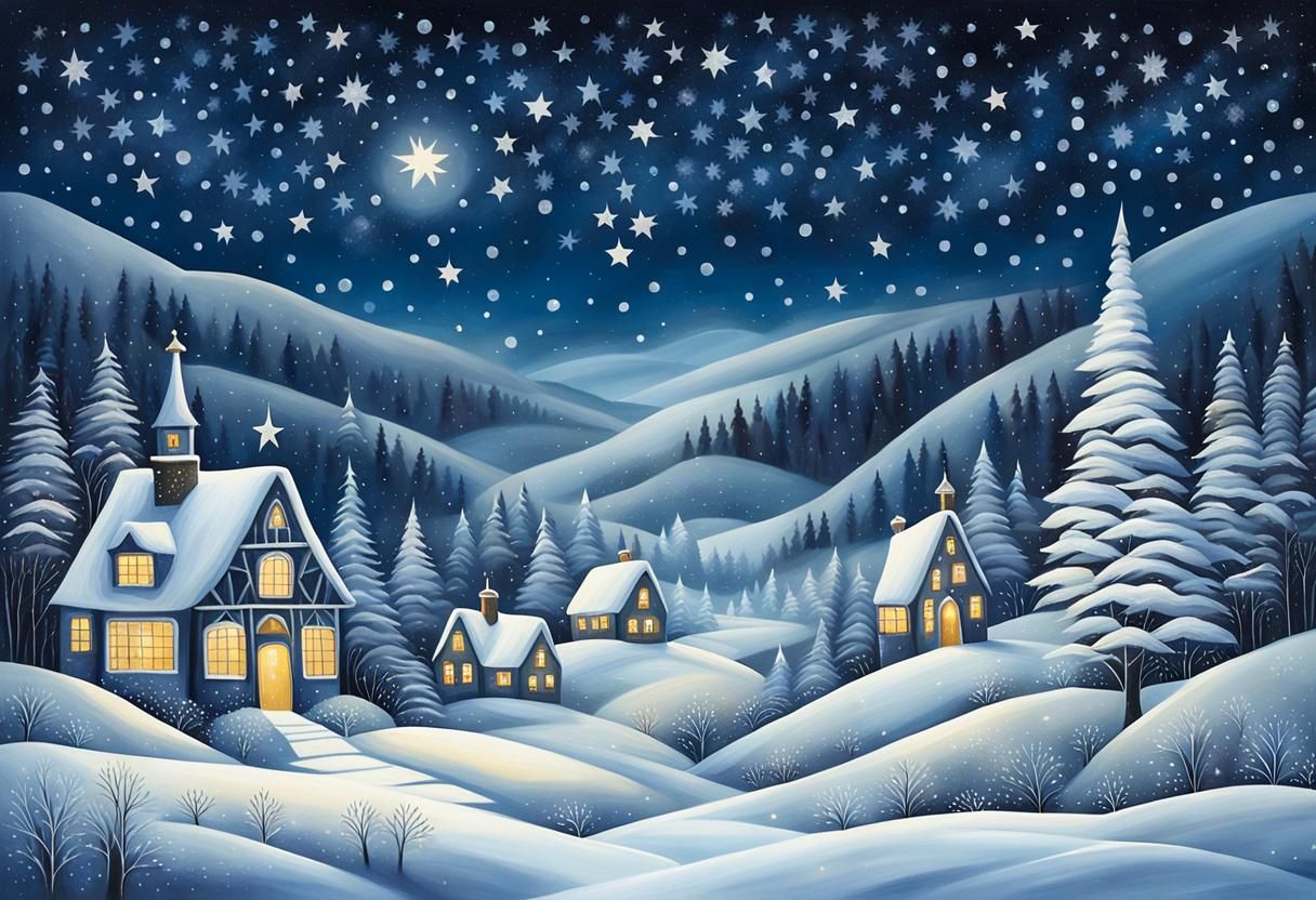 Magical Snowy Village at Winternight