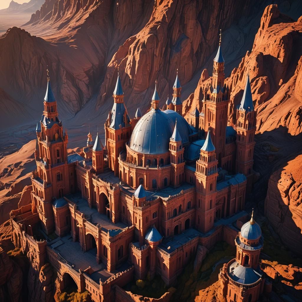 Baroque Castle Towers over Martian Landscape
