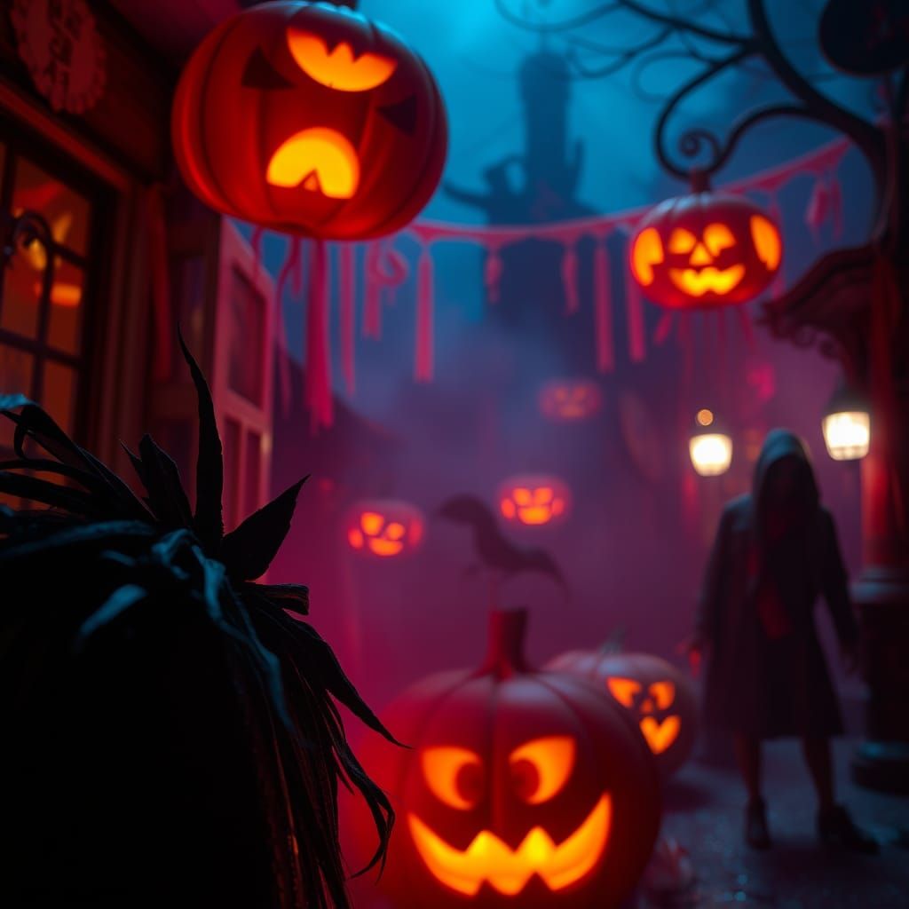 Eerie Halloween Scene in Hyperrealistic Style