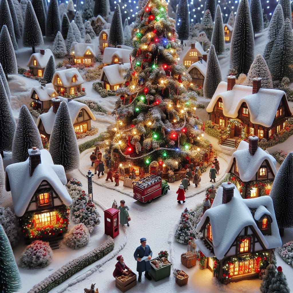 Detailed Miniature Christmas Village in Snow