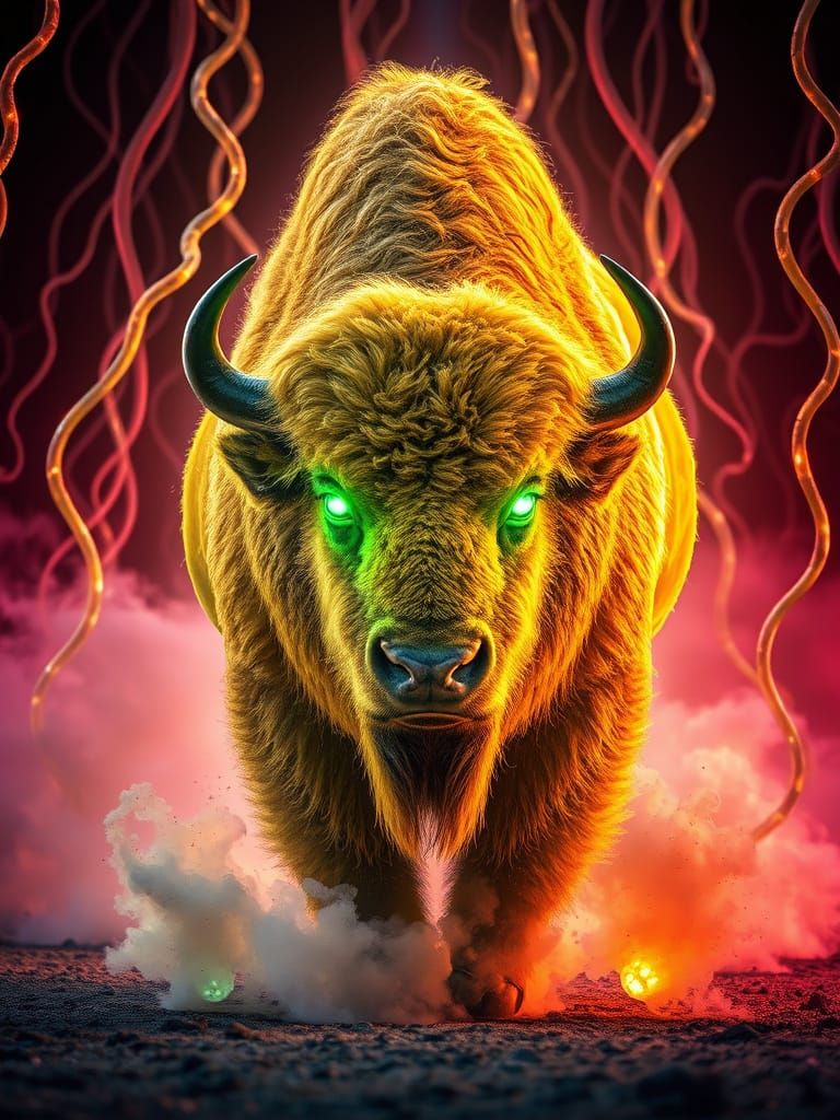 Golden Bison Charges Through Psychedelic Maze