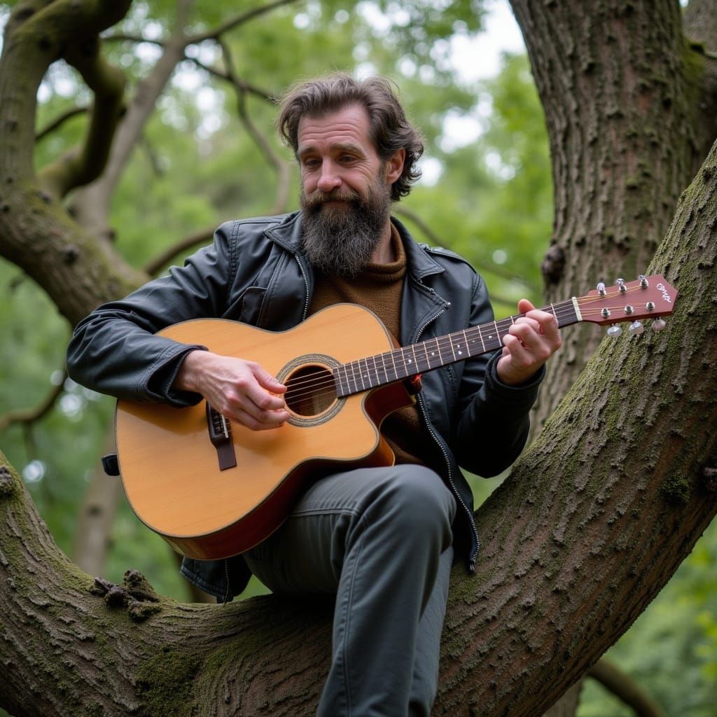 Man with Guitar on Yew Tree Branch