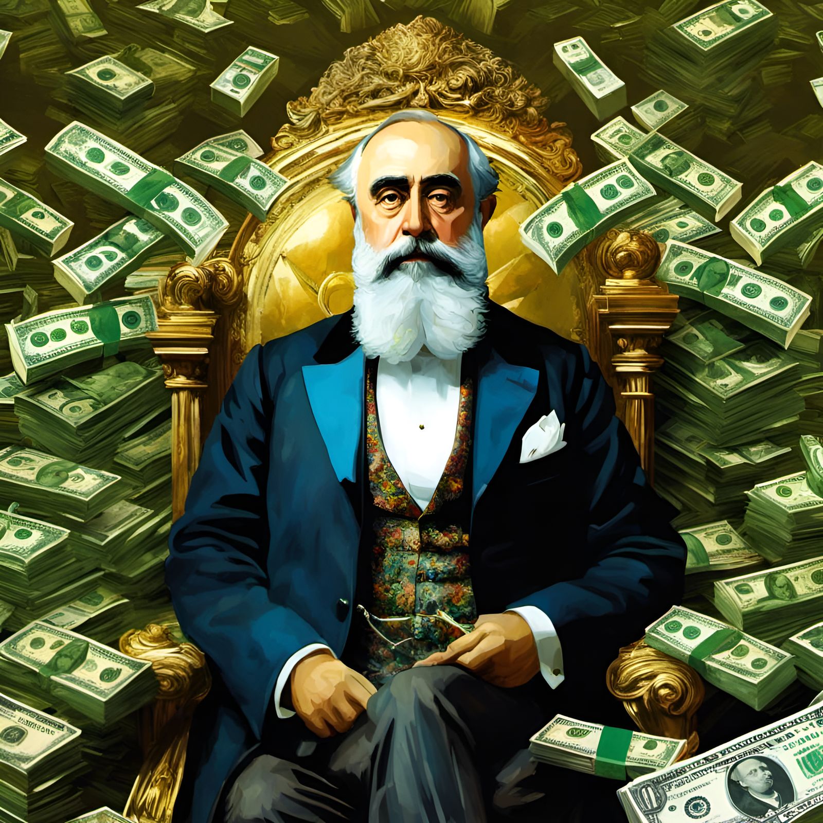 Impressionist Portrait Surrounded by Money