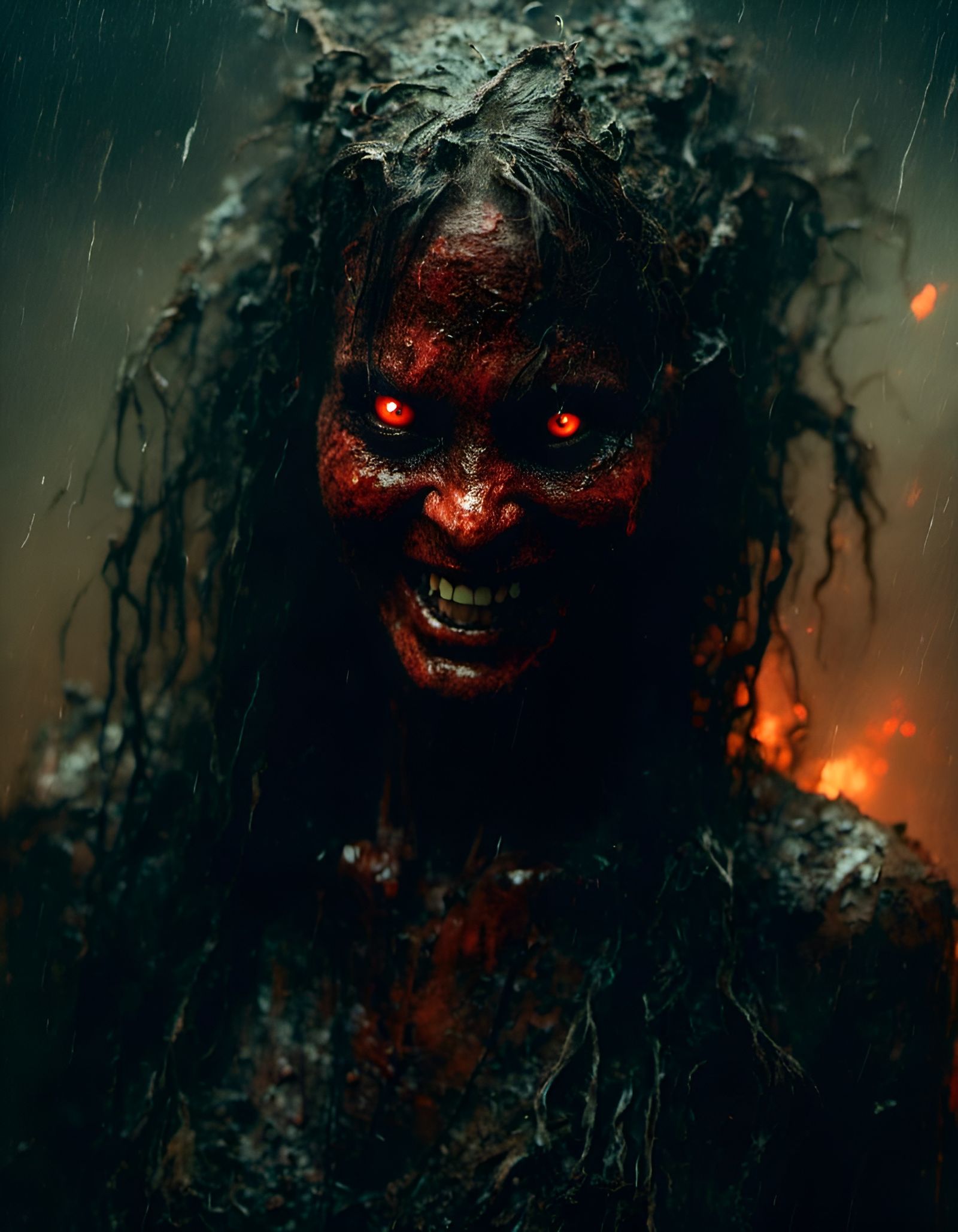 Scary Swamp Witch Portrait in Hyperrealism Style