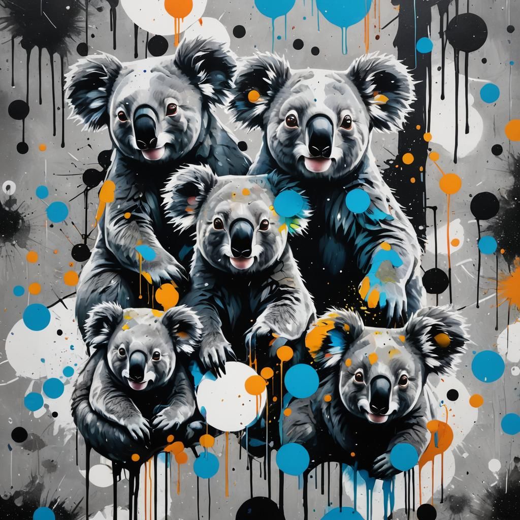 Koalas in Graffiti Art on Snowy Floor