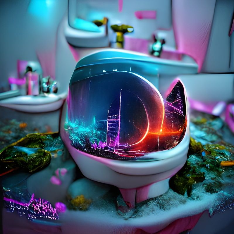 Synthwave Toilets in Space with Kittens: Hyperrealistic Art