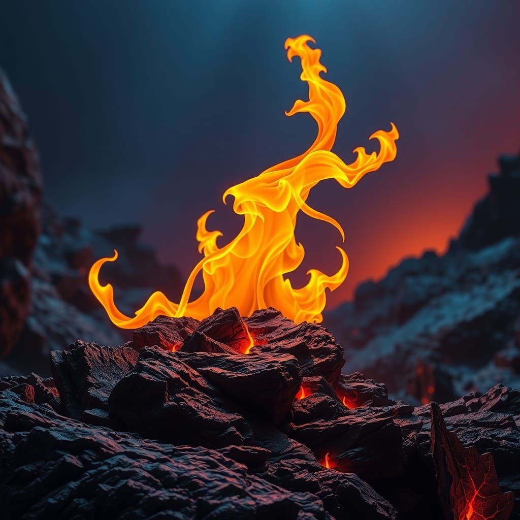 Vivid Flame Dancing on Rock: A Surreal Landscape