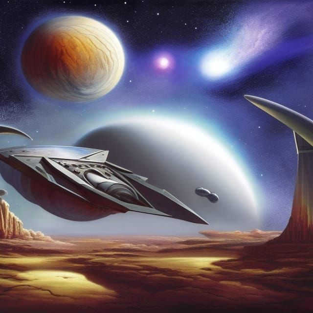 Alien Spaceship on Surreal Planet in Hyperrealism Style