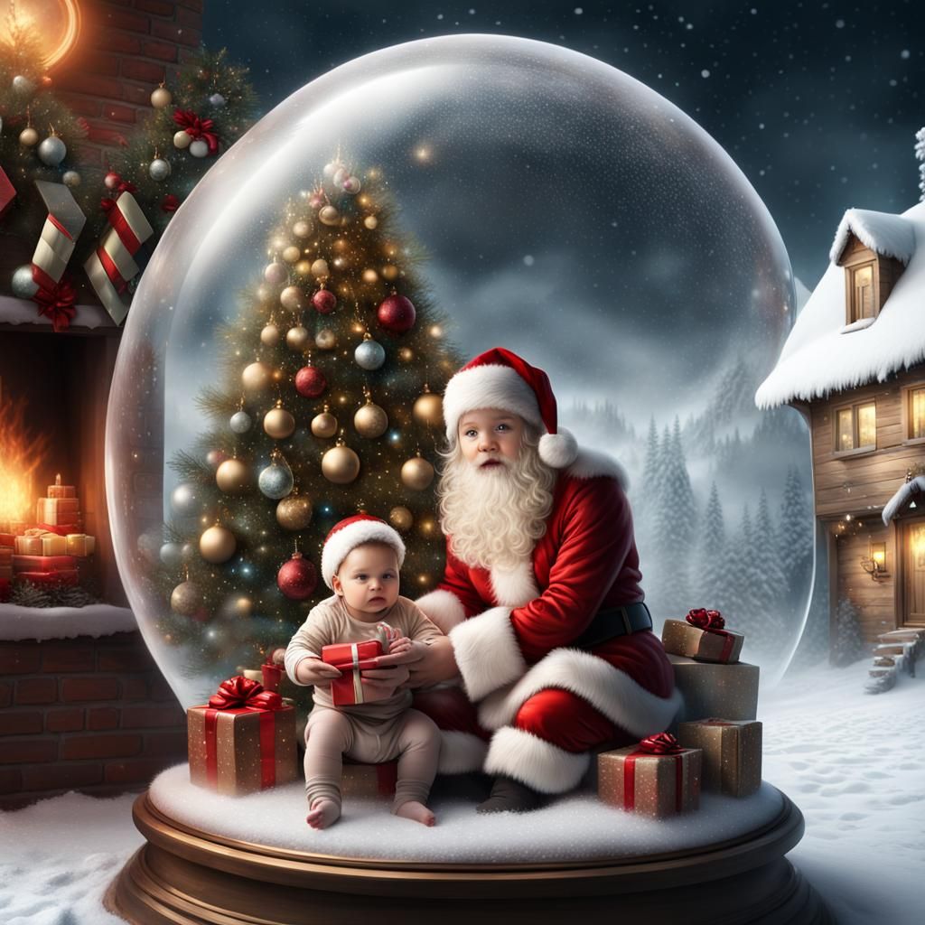 Baby Santa with Christmas Tree in Snow Globe