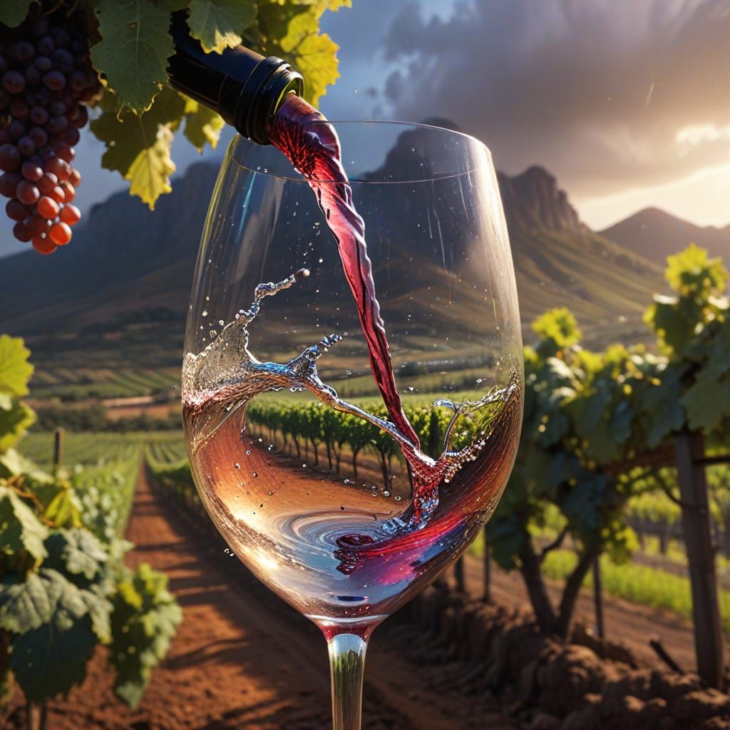 Surreal Vineyard Scene Under Heavy Rainfall in Hyperrealisti...