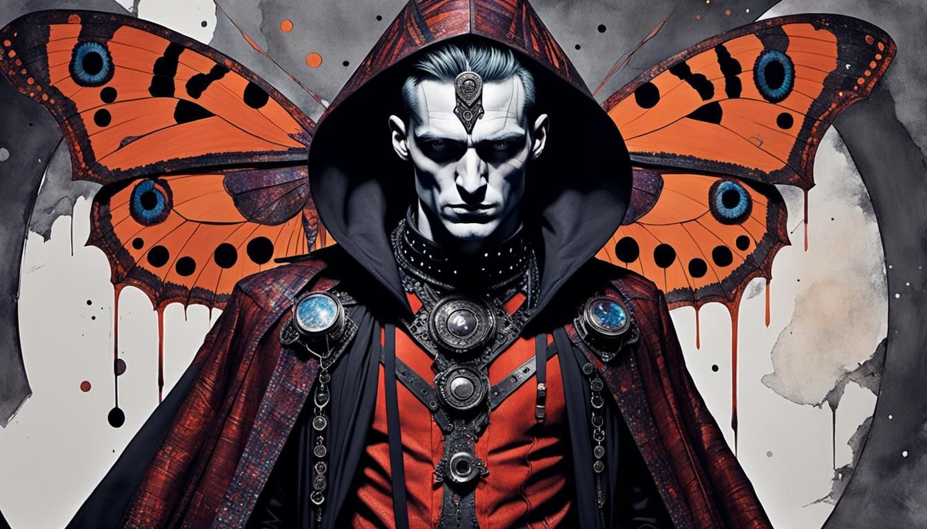 Moth Man Warrior in Art Nouveau Style