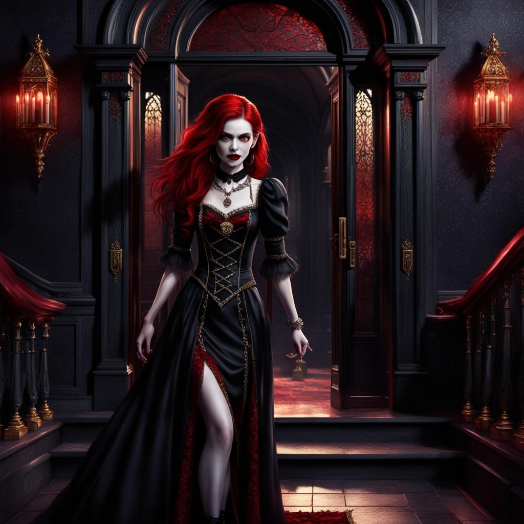 Gothic Vampire Portrait in Doorway at Night